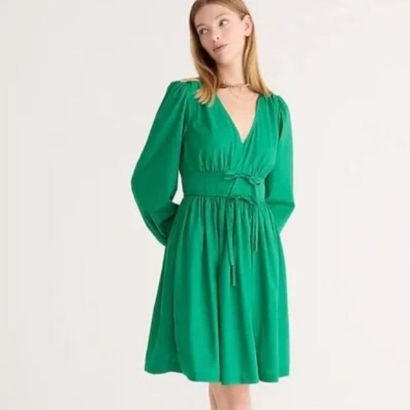 J. Crew Dresses & Skirts - J. Crew V-Neck Cotton Poplin Mini Dress in Bright Kelly Green Size 12